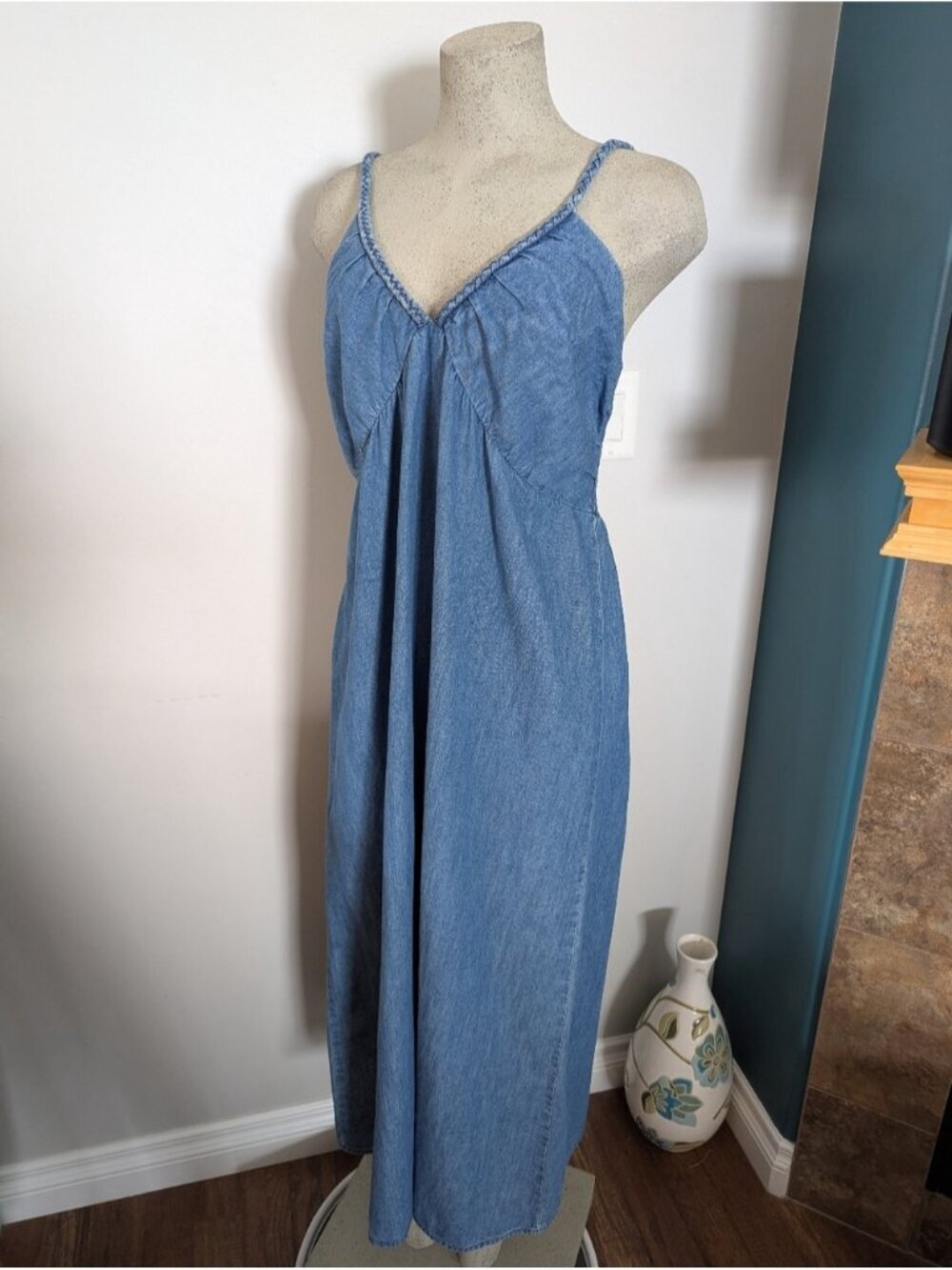 Torrid Maxi Dress Size Light Wash Braided Straps 100 % Cotton Size M/L - Picture 2 of 13